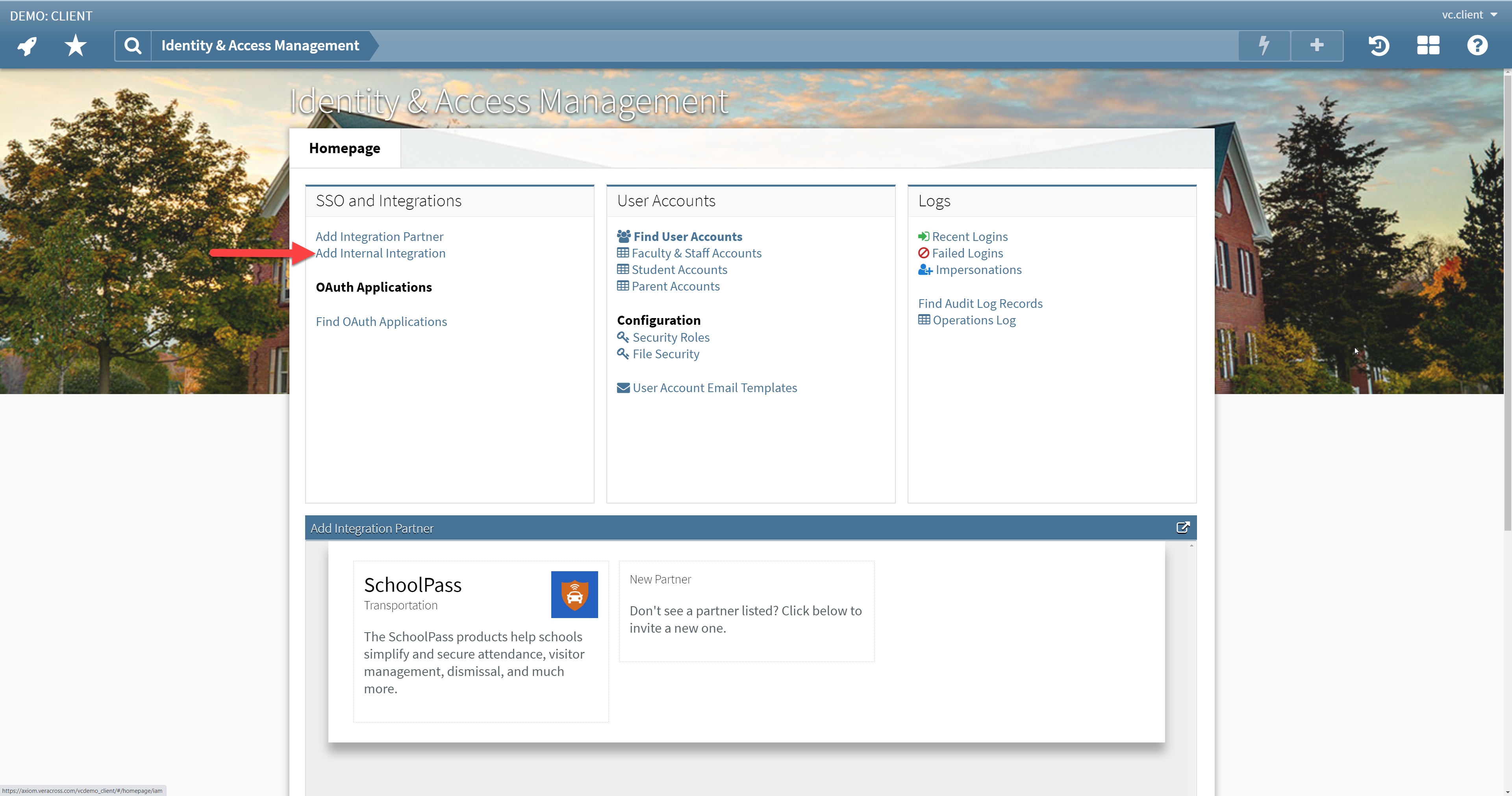 Add Integration Partner in Veracross IAM