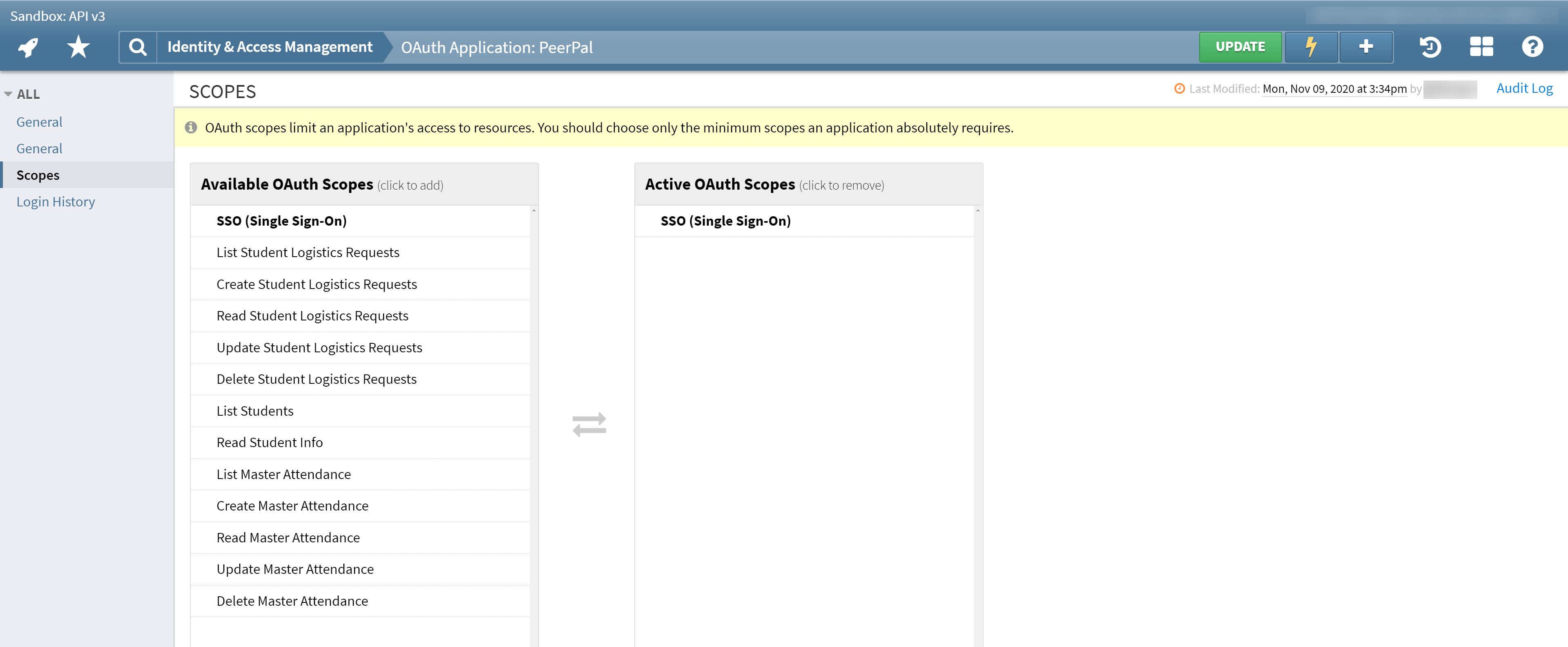 OAuth Application scope configuration in Axiom